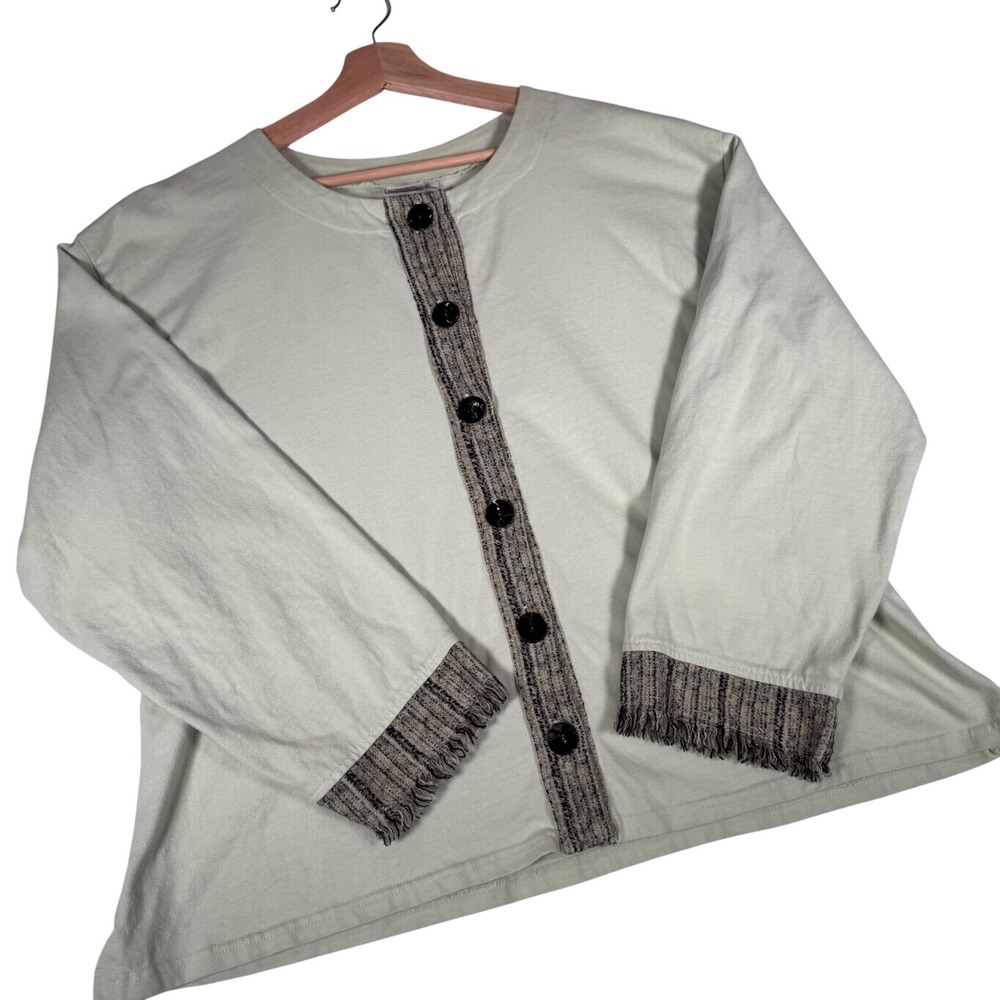 Dawn Seattle Vintage XL Cardigan Sweater Sage Green Fringe USA‎ | Button Front